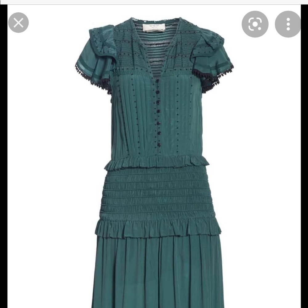 SEA azzedine green flutter sleeve smock midi dress - Picture 6 of 13